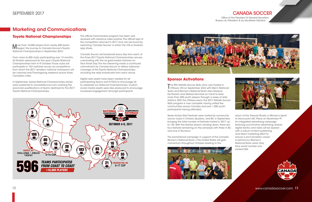 Canada Soccer 2017 newsletter spread
