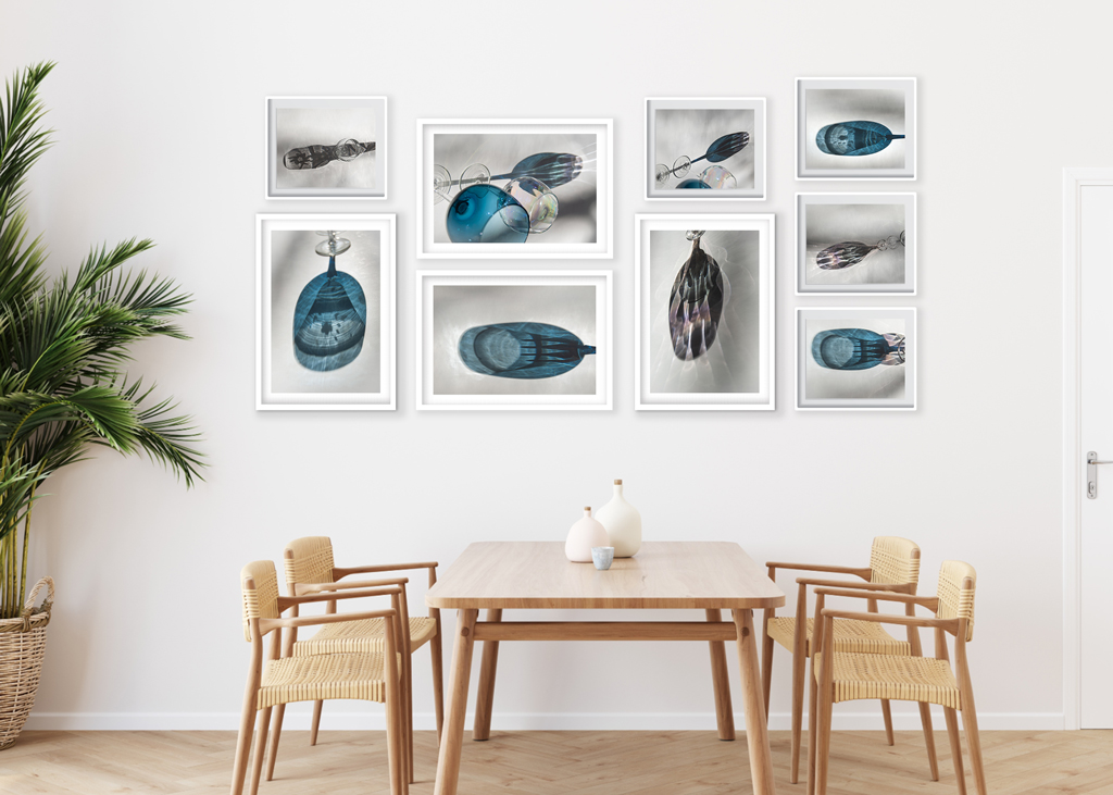 Mock-up display of photos on wall