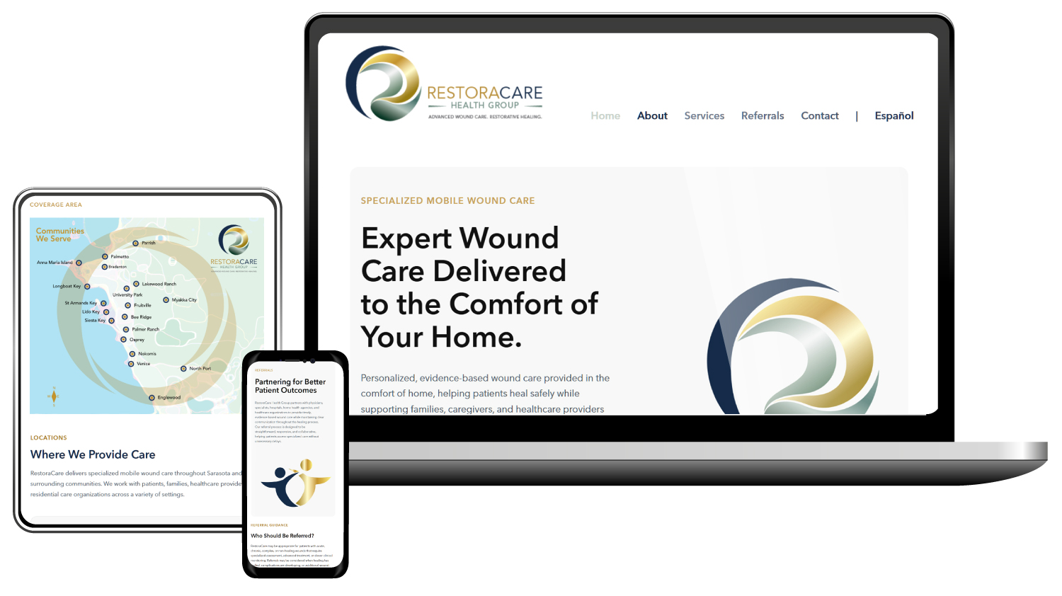 RestoraCare website Mockup on devices