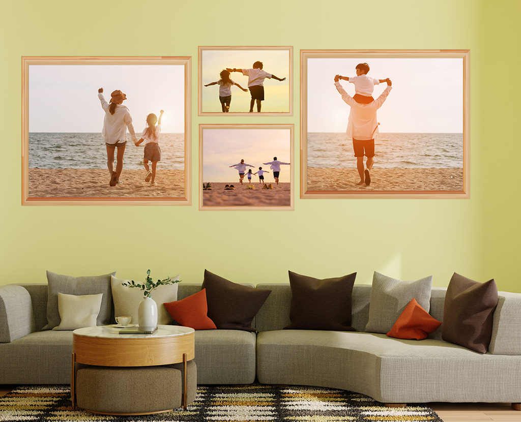 Wall display visualization showing photographs at relative scale
