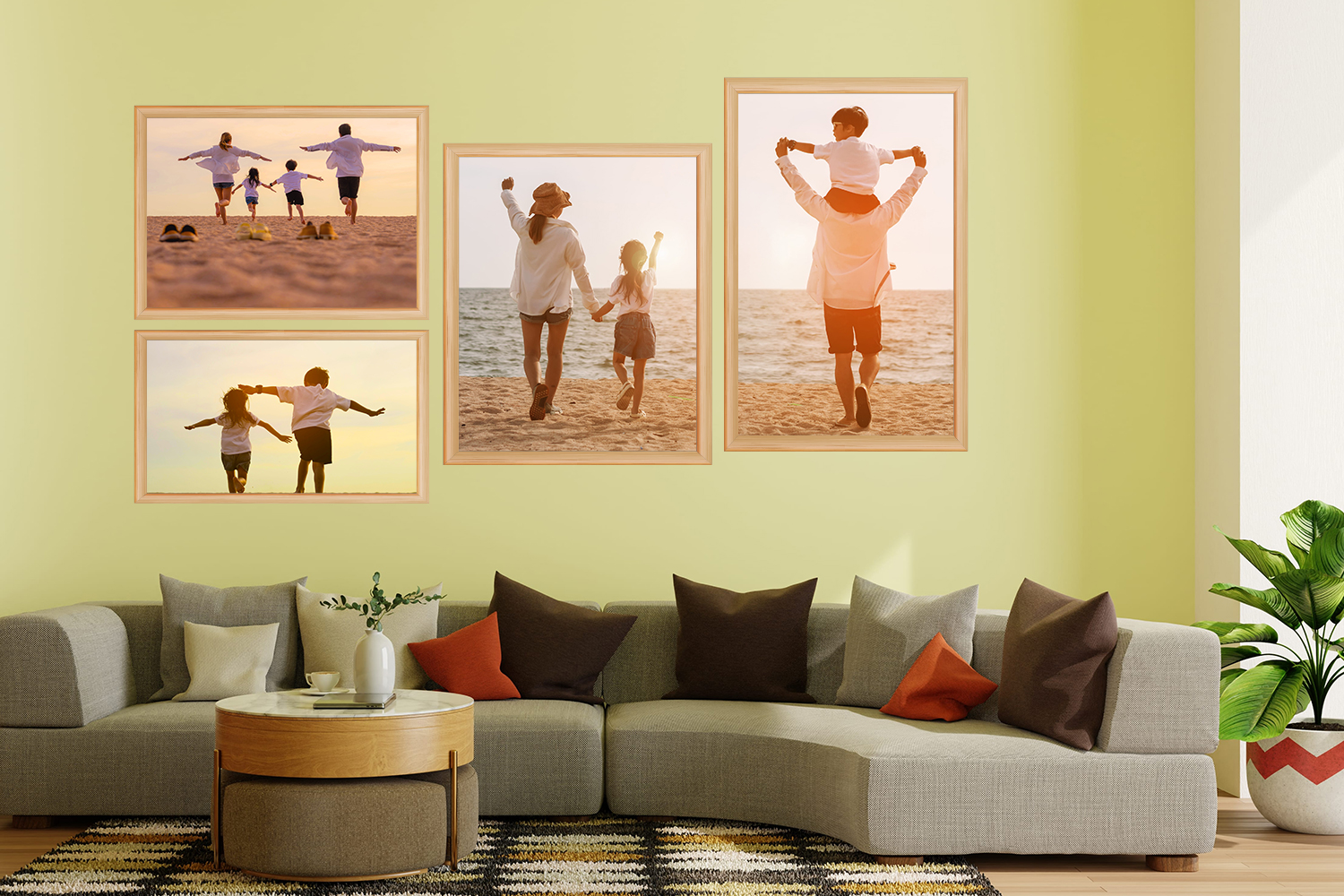 Custom wall art display featuring professionally prepared photographs and artwork